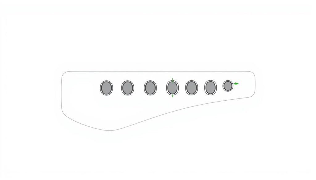 A detailed diagram of a 6-hole ocarina, showcasing the precise finger hole positions. The instrument is presented against a plain, neutral background, allowing the focus to remain on the technical illustration. The diagram is rendered with a clean, technical aesthetic, utilizing a simple color palette and crisp, precise linework to convey the necessary information. Careful attention is paid to the proportions and spacing of the finger holes, ensuring an accurate and informative visual representation of the ocarina's playing positions.