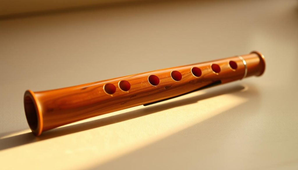 A finely crafted Stein Ocarina, its sleek alto/tenor form gently illuminated under warm, natural lighting. The instrument's tessiture is on full display, its intricate finger holes and elegant body curves captured in meticulous detail. The image exudes a sense of precision and craftsmanship, inviting the viewer to appreciate the ocarina's delicate balance of soprano, alto, and bass tones. The overall mood is one of reverence and appreciation for this exceptional musical instrument.