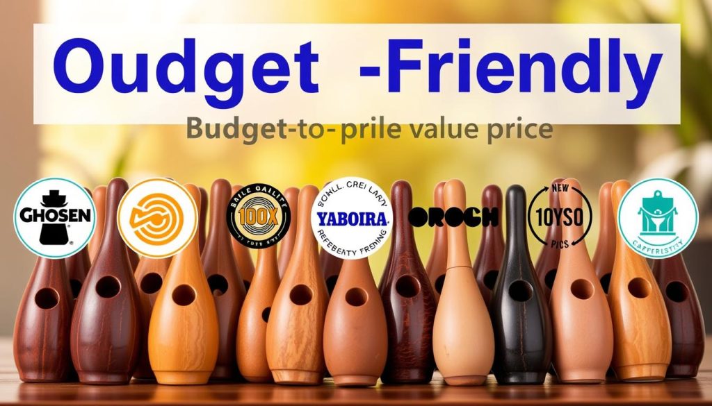 A neatly arranged display of budget-friendly ocarinas from various reputable brands, showcasing their quality-to-price ratio. The foreground features a selection of 12-hole ocarinas in a range of earthy tones, meticulously crafted with attention to detail. The middle ground highlights the brand logos and names, allowing the viewer to easily identify the manufacturers. The background subtly blends warm lighting and a softly blurred, natural-looking environment, creating a welcoming and approachable atmosphere. The overall composition emphasizes the accessibility and value proposition of these budget-conscious yet high-quality musical instruments, perfect for those new to the world of ocarinas.