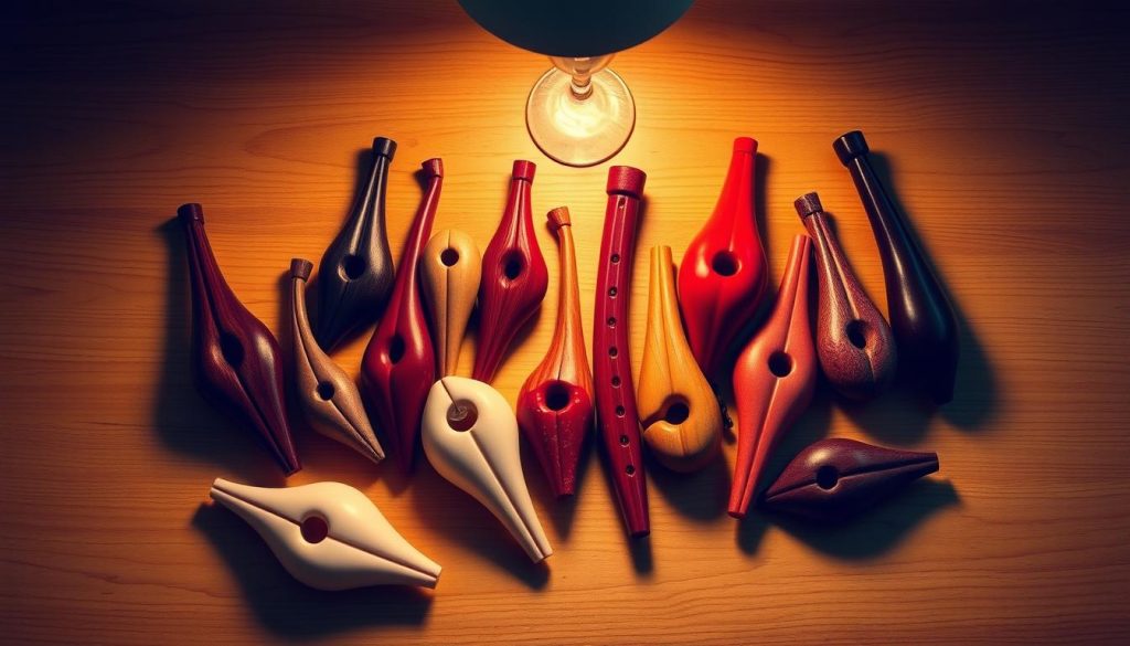 A vibrant still life capturing the essence of "prix ocarina" - a collection of various ocarinas in a range of colors and sizes, arranged elegantly on a warm-toned, wooden surface. Soft, diffused lighting from an overhead source creates a cozy, inviting atmosphere, casting gentle shadows that accentuate the organic forms and textures of the instruments. The ocarinas are photographed from a high angle, allowing the viewer to appreciate the diversity of shapes and hues, from rich, earthy tones to bright, vibrant hues. The overall composition conveys a sense of craftsmanship, musicality, and the varied pricing options available for these captivating wind instruments. A vibrant still life capturing the essence of "prix ocarina" - a collection of various ocarinas in a range of colors and sizes, arranged elegantly on a warm-toned, wooden surface. Soft, diffused lighting from an overhead source creates a cozy, inviting atmosphere, casting gentle shadows that accentuate the organic forms and textures of the instruments. The ocarinas are photographed from a high angle, allowing the viewer to appreciate the diversity of shapes and hues, from rich, earthy tones to bright, vibrant hues. The overall composition conveys a sense of craftsmanship, musicality, and the varied pricing options available for these captivating wind instruments.