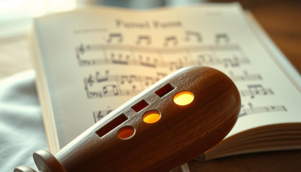 Soft-lit ocarina in the foreground, the warm wooden tones and intricate finger holes capturing the rich, resonant sound quality. In the middle ground, a sheet of music notation, the notes dancing across the page. The background subtly fades into a blurred, atmospheric setting, hinting at the elegance and artistry of the ocarina's origins. Delicate lighting accentuates the instrument's organic form, creating a sense of depth and three-dimensionality. The overall composition evokes the harmonious blend of craftsmanship and musicality that defines the Yamaha, Noble, and Focalink ocarinas. Soft-lit ocarina in the foreground, the warm wooden tones and intricate finger holes capturing the rich, resonant sound quality. In the middle ground, a sheet of music notation, the notes dancing across the page. The background subtly fades into a blurred, atmospheric setting, hinting at the elegance and artistry of the ocarina's origins. Delicate lighting accentuates the instrument's organic form, creating a sense of depth and three-dimensionality. The overall composition evokes the harmonious blend of craftsmanship and musicality that defines the Yamaha, Noble, and Focalink ocarinas.